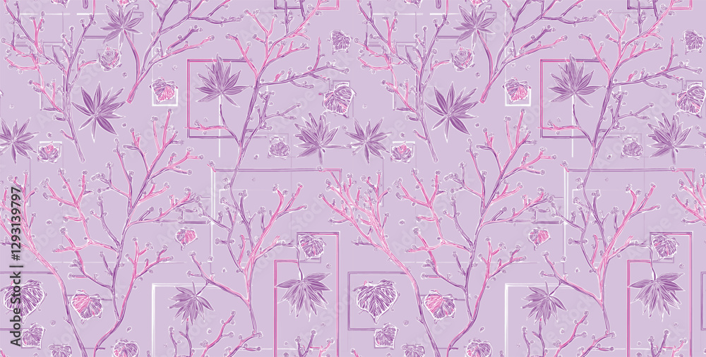 Obraz premium Abstract Handmade purple floral pattern, for gift wrap and wallpaper