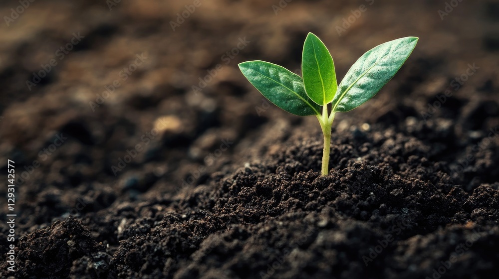 A small seedling growing out of rich, dark soil, symbolizing the beginning of a new journey in nature. A small seedling growing out of rich, dark soil, symbolizing the beginning of a new journey in nature.