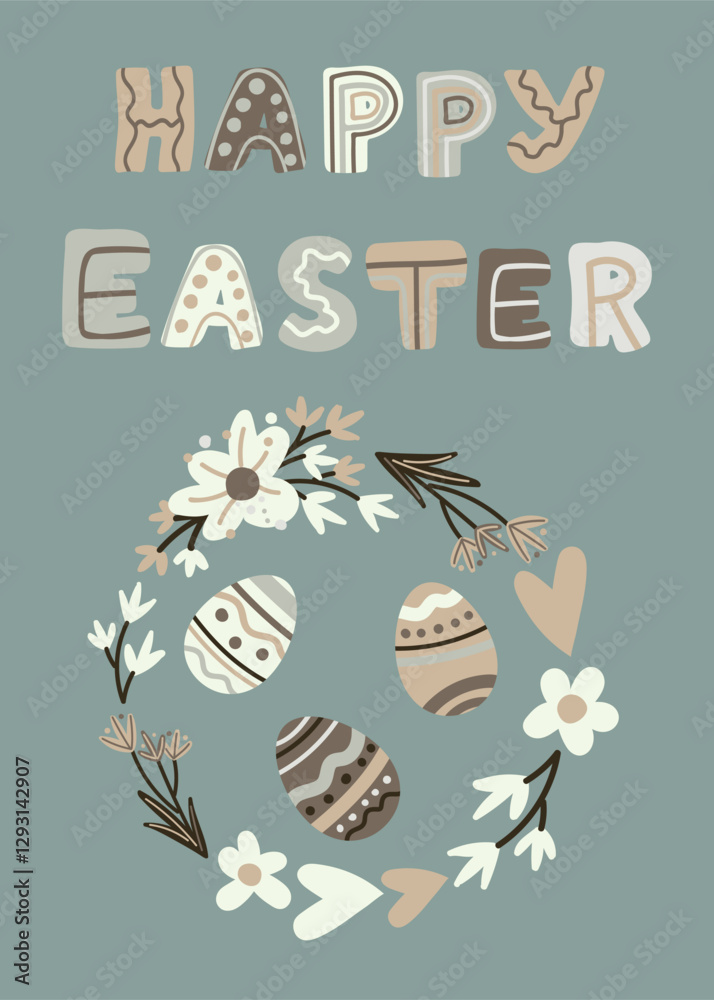 Fototapeta premium Happy Easter in gray green and beige colors 34