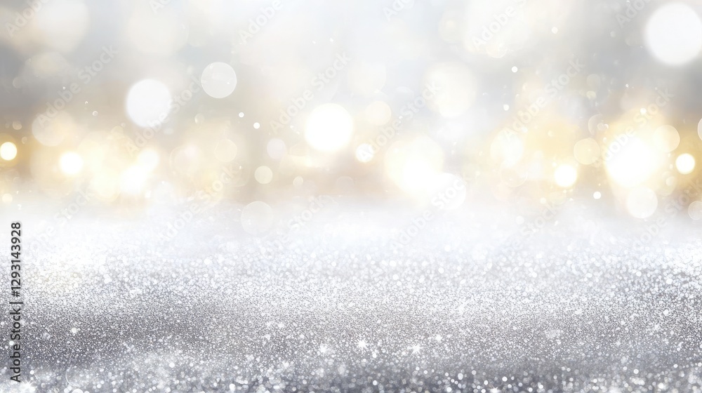 Fototapeta premium Blurred holiday sparkle background with silver and white shimmering lights.