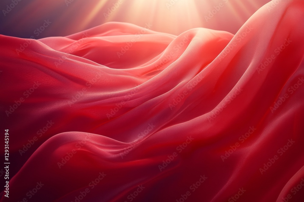 Obraz premium Flowing red fabric catches the light, creating an ethereal landscape of texture and color in a serene setting