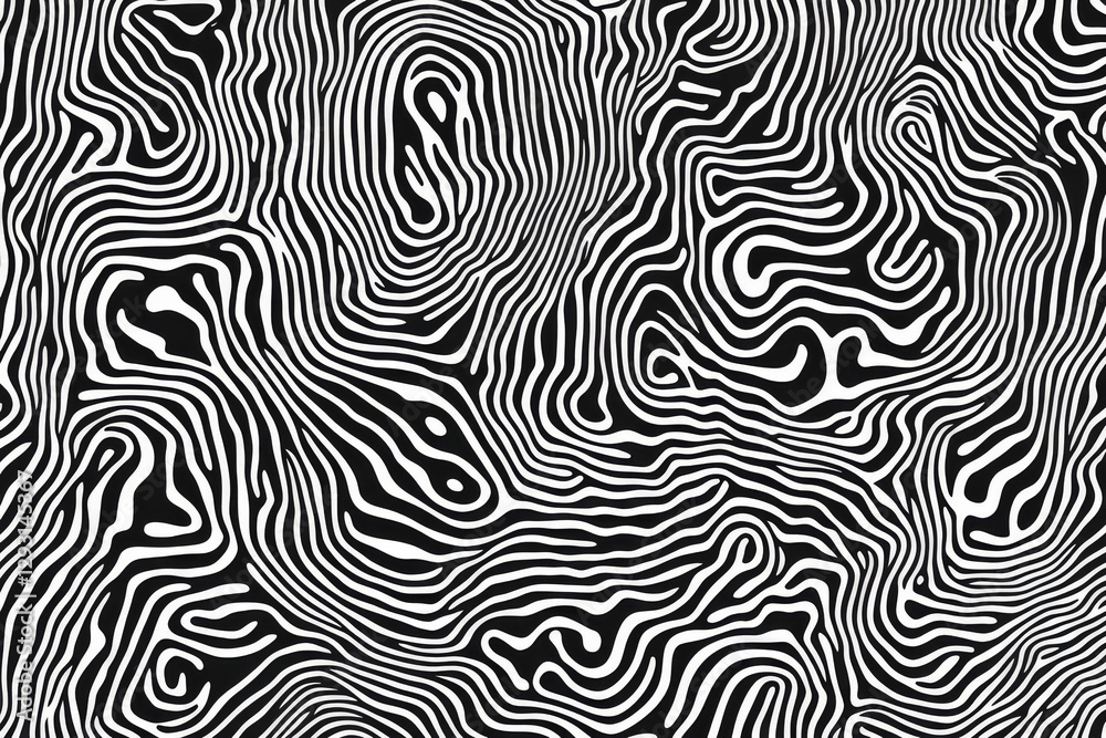 Obraz premium Abstract black and white wavy lines creating a flowing pattern featuring intricate shapes and curves in a dynamic composition