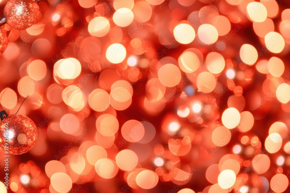 Red bokeh lights with blurred festive ornaments background Red bokeh lights with blurred festive ornaments background