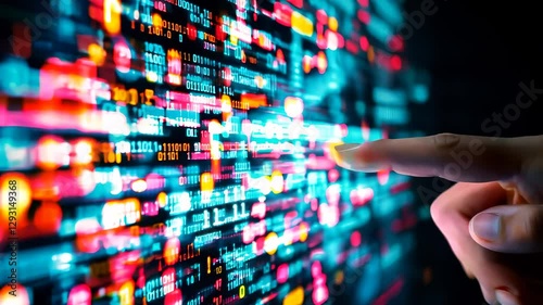 Hand Pointing at Glowing Colorful Bar Graph for Business Analytics