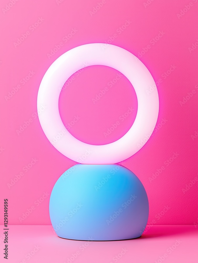 A stylish and modern lamp featuring a circular shade in vibrant colors against a pink backdrop.