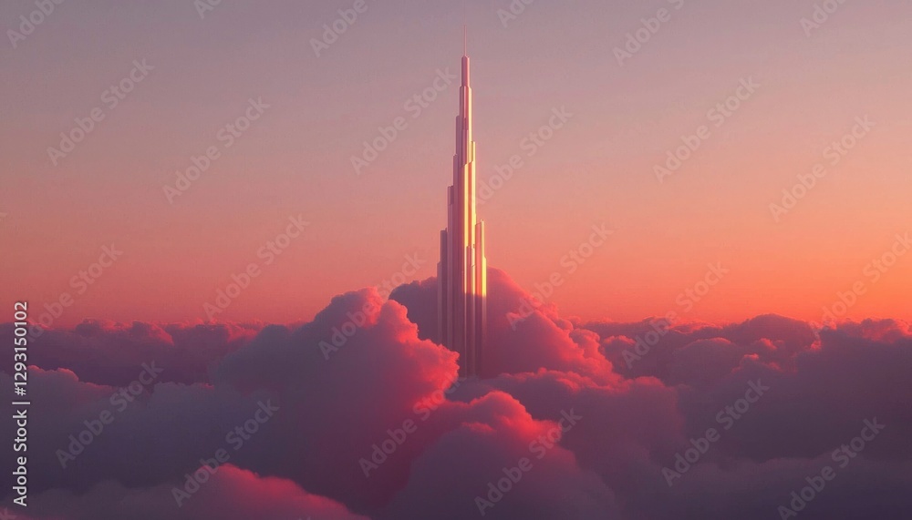 Obraz premium Skyscraper Piercing Clouds at Sunset