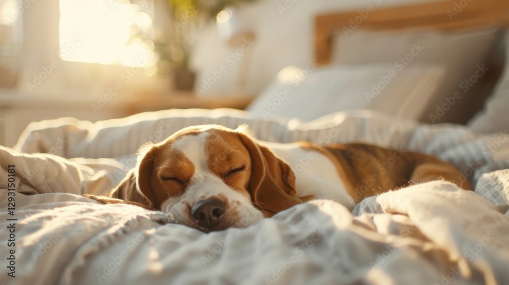 A beagle napping peacefully in a sunbeam. A beagle napping peacefully in a sunbeam.