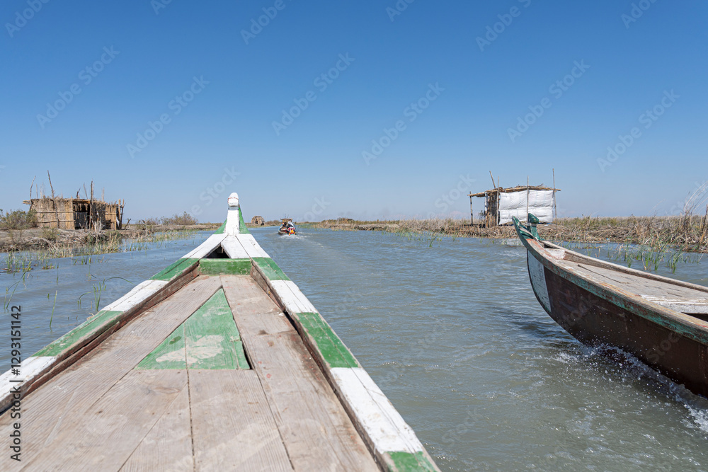 Boat trip in the Mesopotamian / Iraqi Marshes with the so called Marsh Arabs Madan