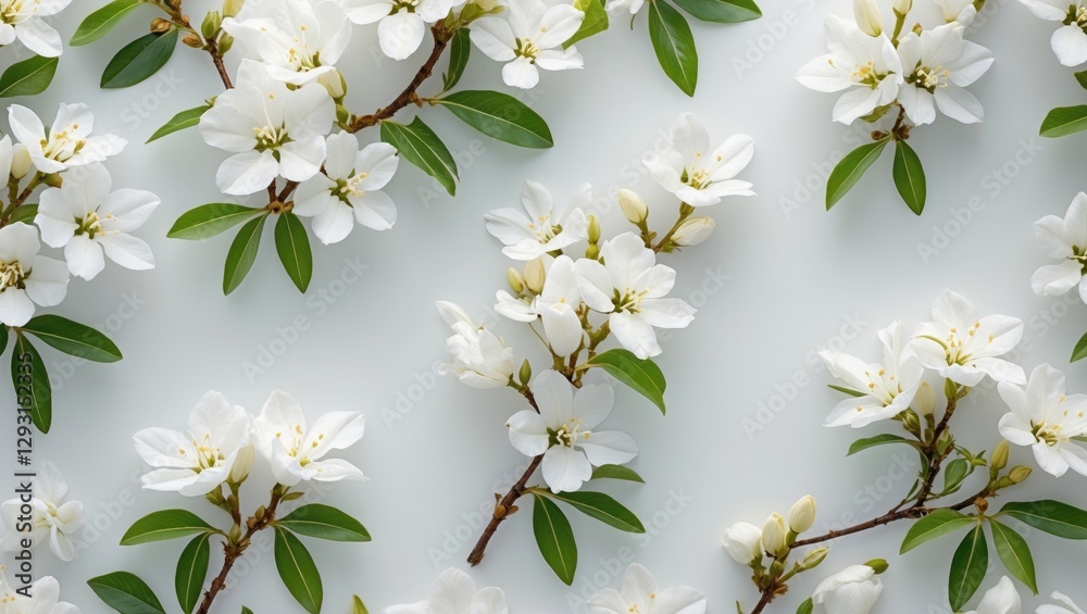 Obraz premium Seamless White Jasmine Flower Pattern on Light Background Ideal for Elegant Decor and Floral Designs