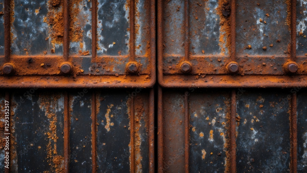 Rusty textured metal panels with corroded surfaces creating an abstract industrial background in earthy tones. Rusty textured metal panels with corroded surfaces creating an abstract industrial background in earthy tones.
