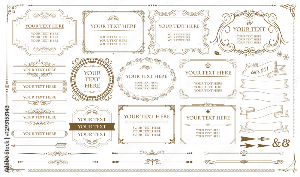 Vintage floral ornament. Vector set frame and border. Vintage typographic decorative ornament . Set of vintage frames..eps