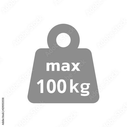 100 kilos weight capacity vector icon. Max or maximum one hundred kg kettlebell label.