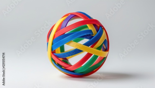 Wallpaper Mural Colorful rubber band ball composed of multiple elastic bands isolated against a clean white background showcasing vibrant texture and design. Torontodigital.ca