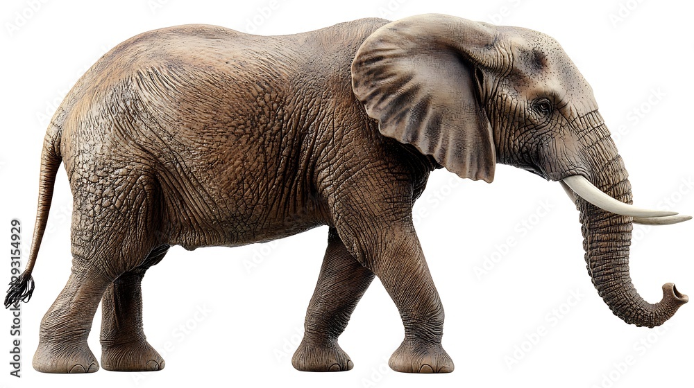 Fototapeta premium African Elephant Walking, White Background
