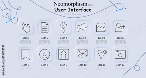 User interface set icon. Hand gesture, document, home search, announcement, chat, add user, bookmark, profile, upload, email warning, weak signal, web search.