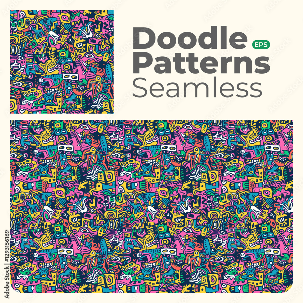 Naklejka premium Doodle abstract full color patterns seamless