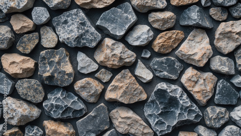 Fototapeta premium Rough stone texture background with varying shades and sizes of stones creating a natural, rugged surface ideal for design projects.
