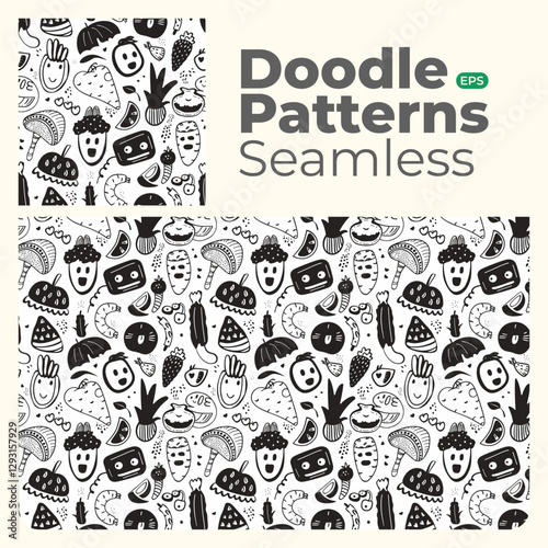Doodle abstract full color patterns seamless