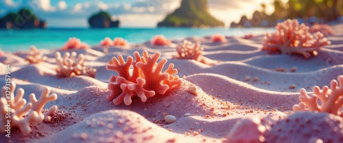 Coral formations on sandy beach with turquoise waters in Bali during sunset showcasing natural beauty and tranquility