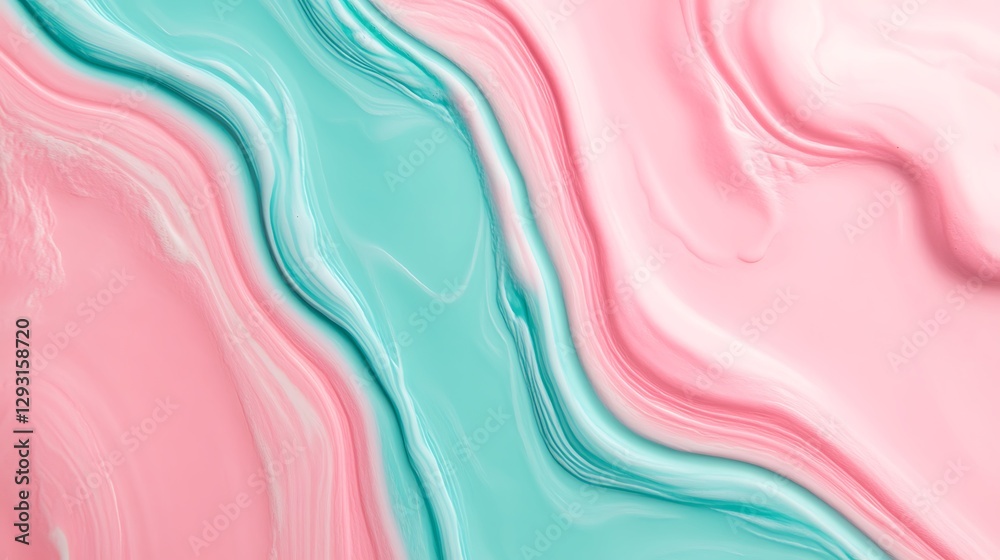 Fototapeta premium Abstract fluid art with swirling textures in soft pink and turquoise hues creating a modern artistic background