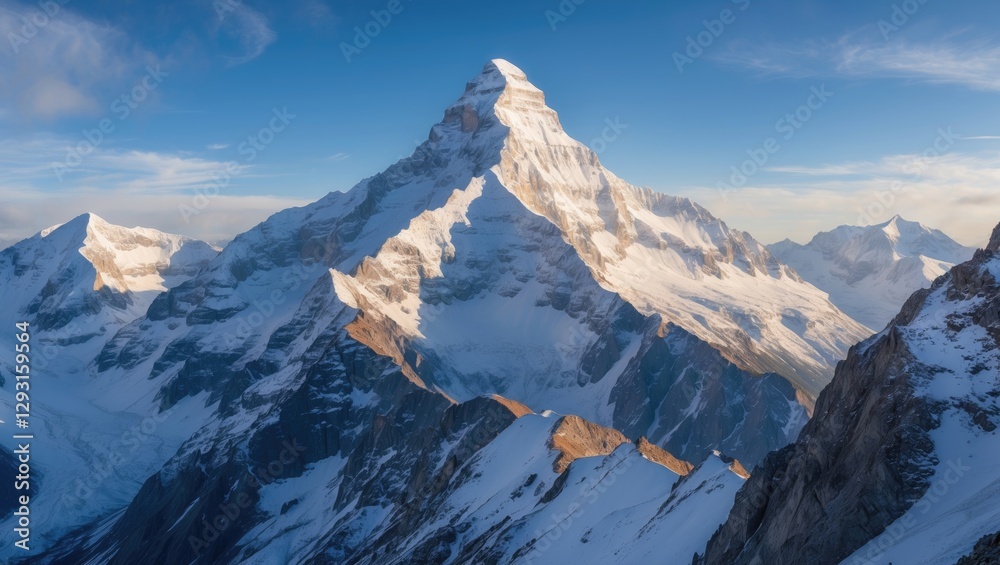 Fototapeta premium Majestic snow-covered mountain peaks under a clear blue sky showcasing the beauty of nature and adventure for hiking enthusiasts