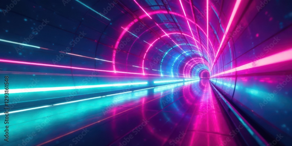 Abstract Neon Tunnel A Futuristic Vision of Vibrant Pink and Teal Lights Reflecting on a Sleek, Reflective Surface Abstract Neon Tunnel A Futuristic Vision of Vibrant Pink and Teal Lights Reflecting on a Sleek, Reflective Surface