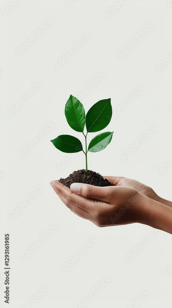 A green plant with leaves is held gently in hands, symbolizing growth, care, and environmental awareness. A green plant with leaves is held gently in hands, symbolizing growth, care, and environmental awareness.