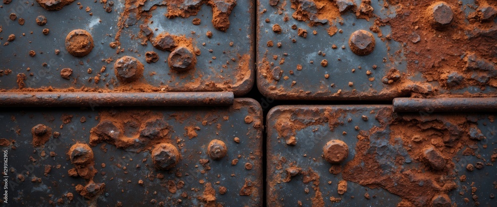 Textured close-up of a rusty weathered metal surface with corrosion and pitting showcasing industrial decay and vintage character Textured close-up of a rusty weathered metal surface with corrosion and pitting showcasing industrial decay and vintage character