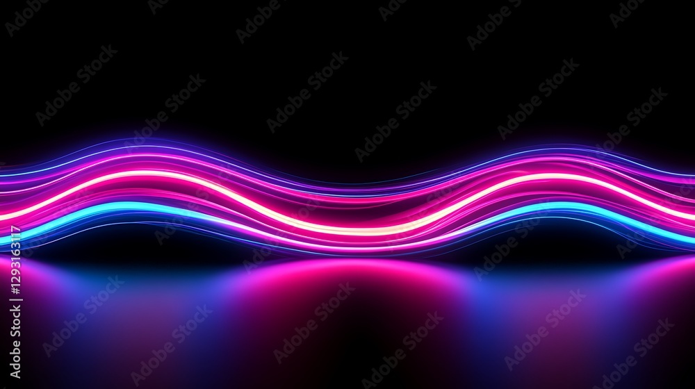 Obraz premium Abstract Neon Waves on Black Background with Vibrant Colors and Reflections for Modern Design Projects