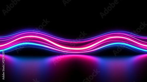 Abstract Neon Waves on Black Background with Vibrant Colors and Reflections for Modern Design Projects