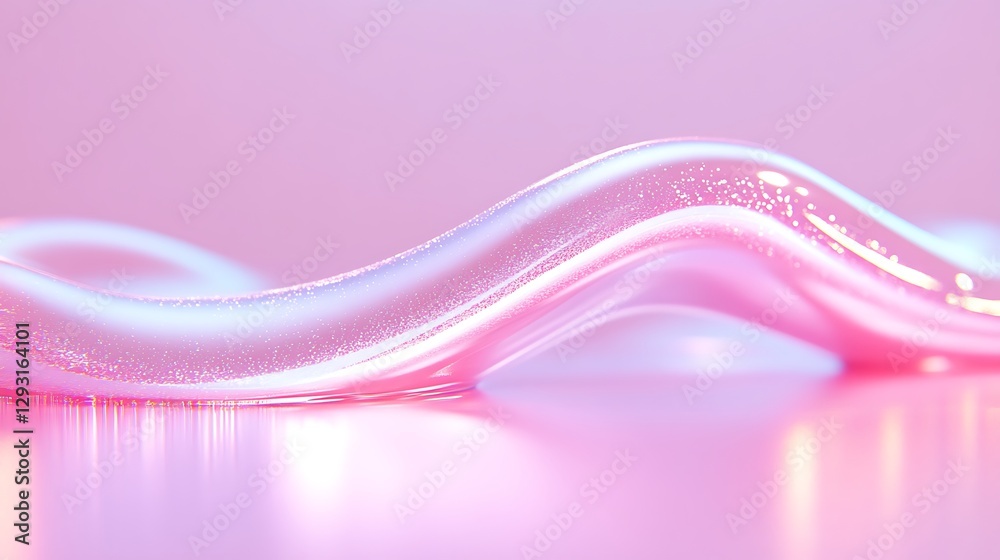 Abstract pink wavy line with sparkle effects on a smooth reflective surface in soft light ambiance Abstract pink wavy line with sparkle effects on a smooth reflective surface in soft light ambiance