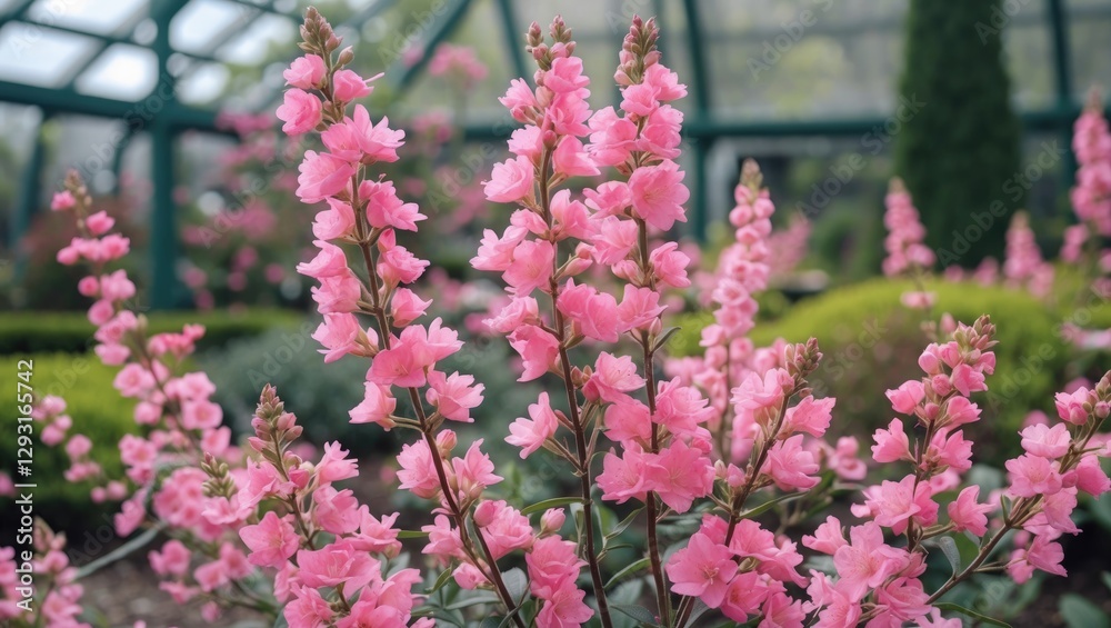 Pink gaura flowers blooming in spring at a botanical garden showcasing vibrant colors and lush greenery. Pink gaura flowers blooming in spring at a botanical garden showcasing vibrant colors and lush greenery.
