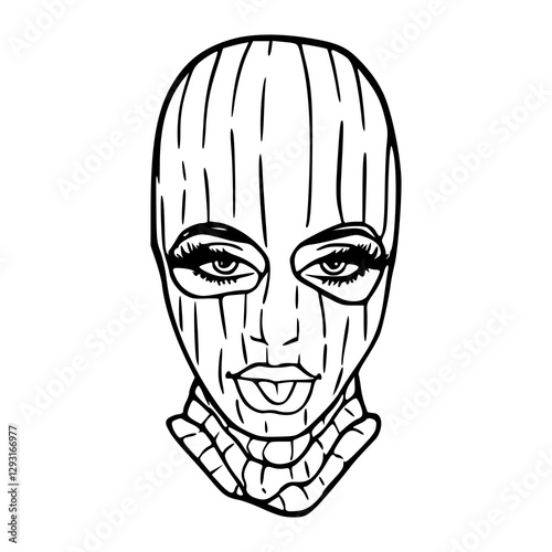 woman's face with ski mask outline vector illustration