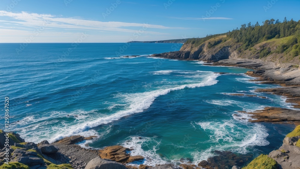 Coastal Beauty along Route 1 with Scenic Cliffs and Glacier Blue Waters Emphasizing Nature's Serenity and Rugged Landscape. Coastal Beauty along Route 1 with Scenic Cliffs and Glacier Blue Waters Emphasizing Nature's Serenity and Rugged Landscape.