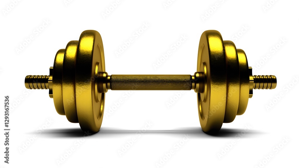 A gold dumbbell  isolate on white background , hight contrast.