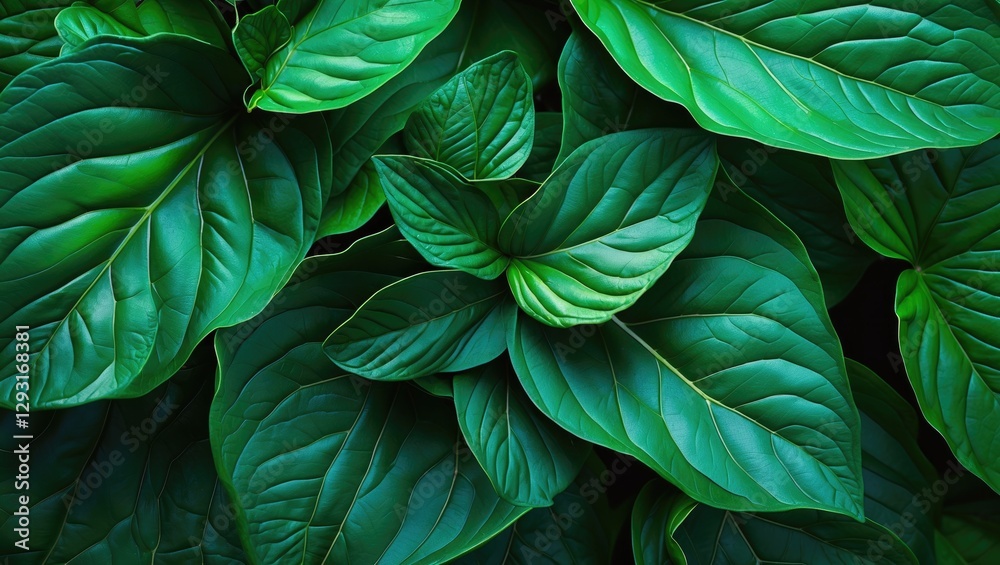 Vibrant close-up of overlapping green leaves highlighting intricate veins and textures, evoking tranquility and natural beauty in rich hues. Vibrant close-up of overlapping green leaves highlighting intricate veins and textures, evoking tranquility and natural beauty in rich hues.