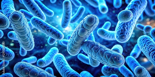 Blue bacteria under a microscope displaying intricate patterns and swirling structures, showcasing the fascinating world of microbial life, cyanobacteria, pattern