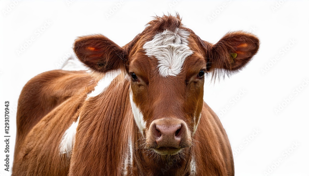 Isolated Cattle Portrait against a Pure White Canvas, Capturing the Power and Serenity of Natures Creatures in Striking Clarity. Isolated Cattle Portrait against a Pure White Canvas, Capturing the Power and Serenity of Natures Creatures in Striking Clarity.