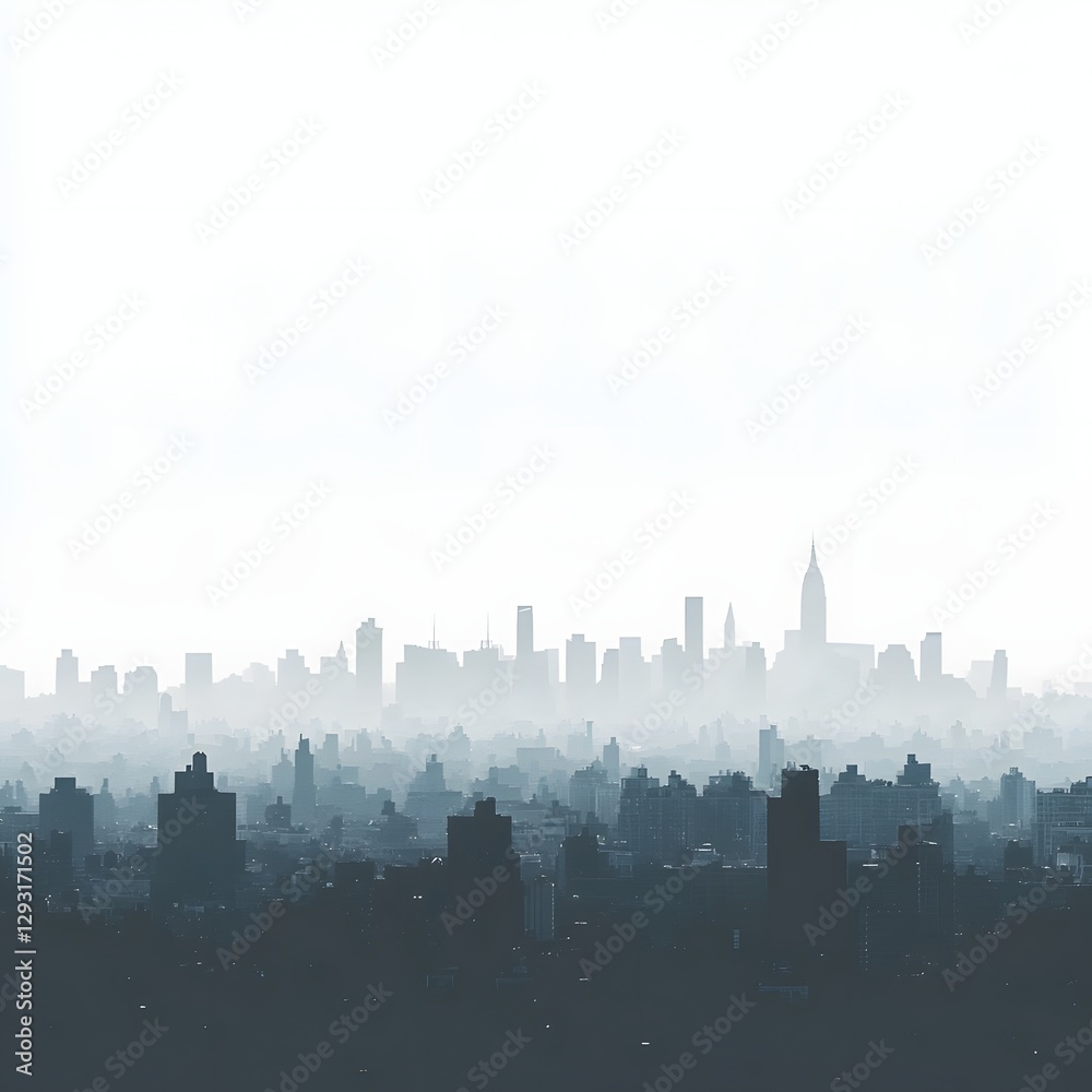 Obraz premium Minimalist Silhouette of a Distant City Skyline on a Misty Background