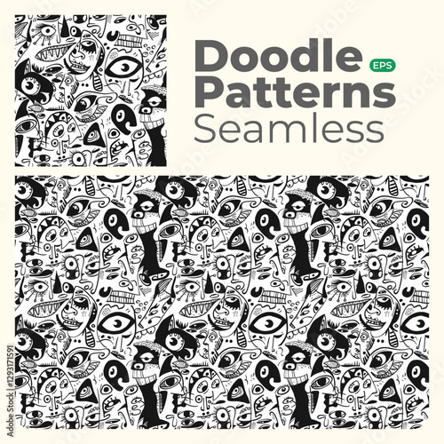 Doodle abstract full color patterns seamless