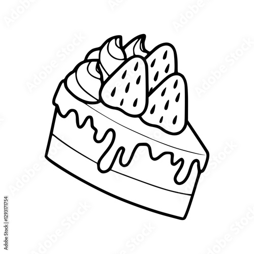piece of cake with strawberry on it for coloring pages