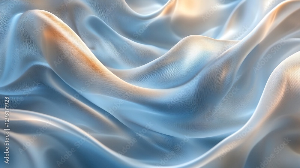 Obraz premium Abstract blue silk waves, light background, elegant texture, design element