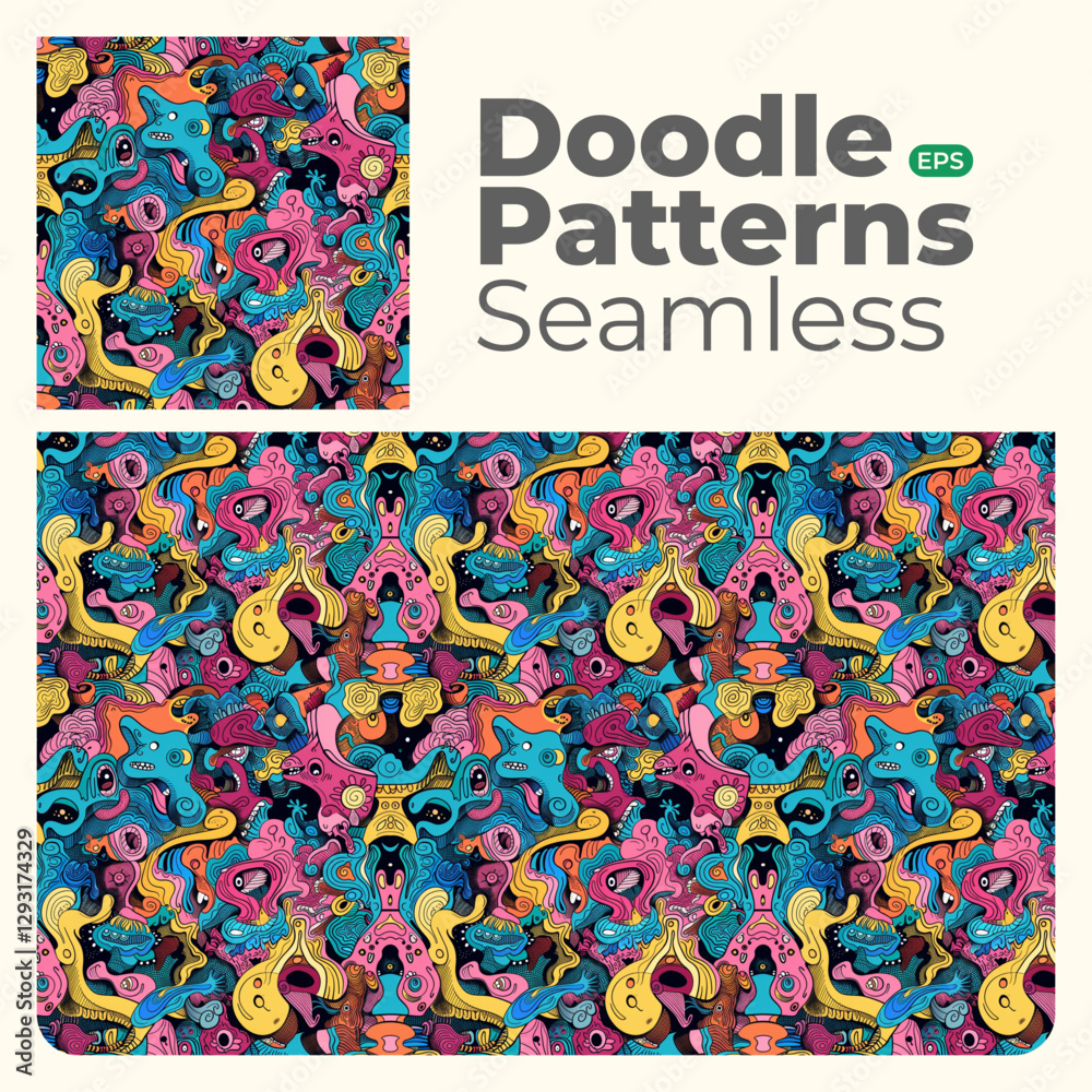 Naklejka premium Doodle abstract full color patterns seamless