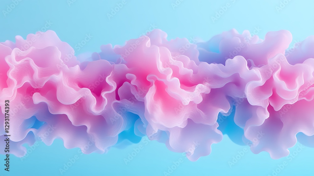 Fototapeta premium Colorful Delicate Waves with Soft Pink and Purple Shades Flowing on a Light Blue Background