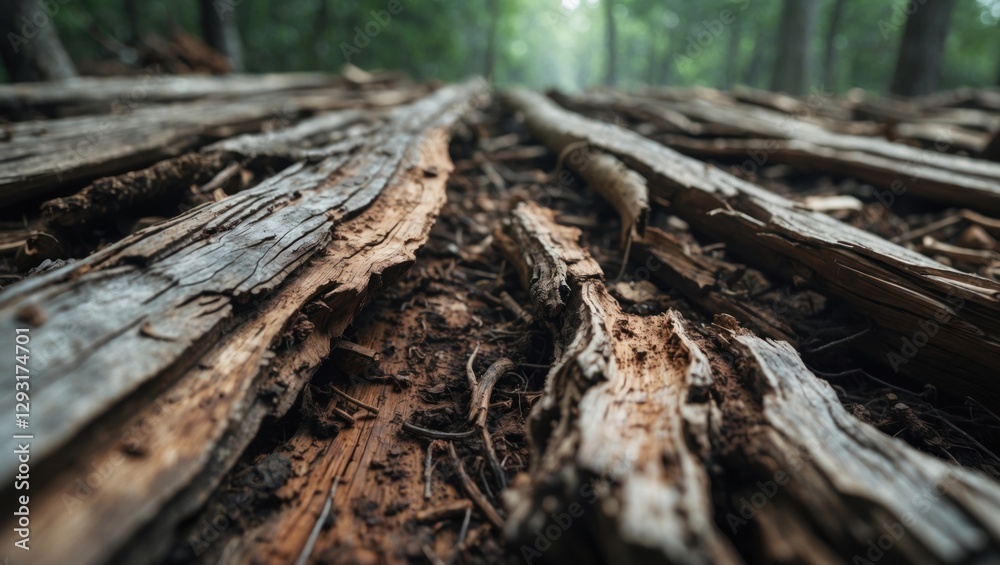 Decaying wooden logs on the forest floor showcasing nature's cycle of decomposition and organic renewal through time. Decaying wooden logs on the forest floor showcasing nature's cycle of decomposition and organic renewal through time.
