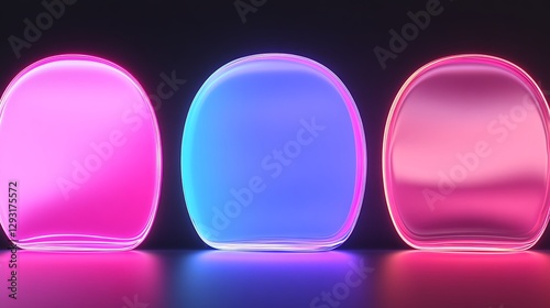 Colorful Glowing Shapes Against Black Background, Modern Art Design for Creative Projects and Advertisements