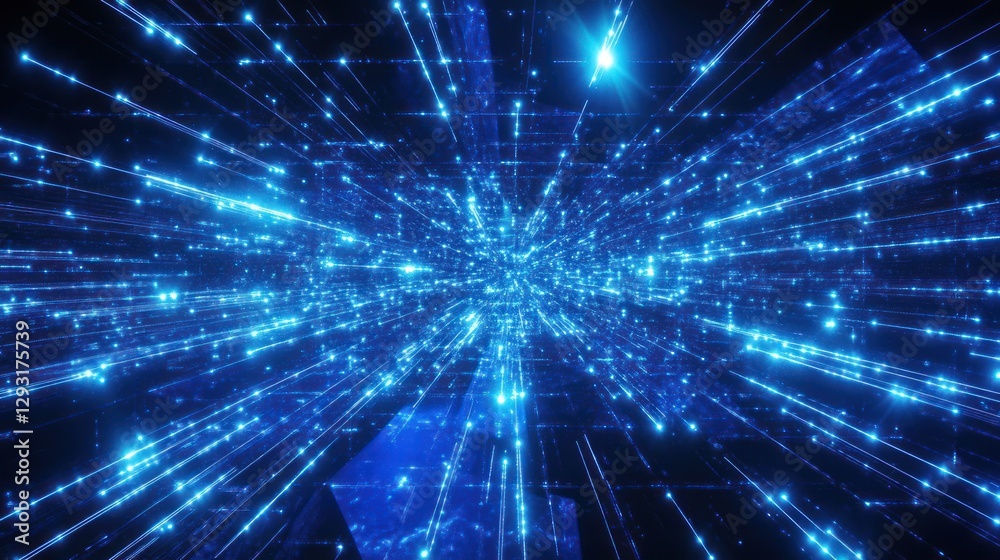 Fototapeta premium Blue digital data stream, futuristic tunnel, technology background, website banner