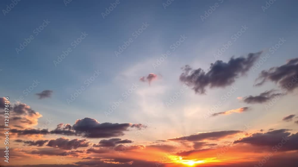 Abstract aerial nature summer ocean sunset sea and sky background. Natural sky with puffy Cumulus clouds composition. Sky replacement for composites. Holiday, vacation and recreational concept