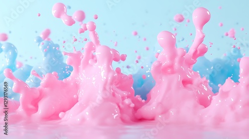 Colorful Pink and Blue Liquid Splash with Dynamic Motion Against a Light Background