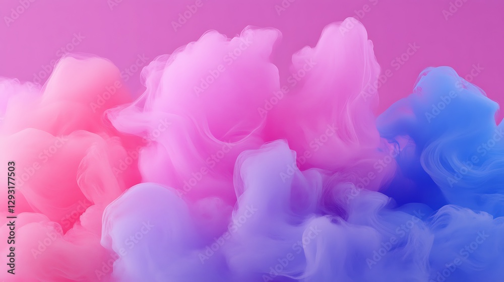 Fototapeta premium Colorful Swirling Smoke Against a Soft Gradient Background in Pink and Blue Hues
